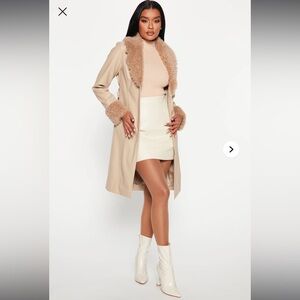 Fashion Nova Tan Teddy Jacket with Faux Fur Trim